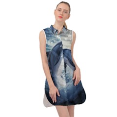 Dolphins Sea Ocean Water Sleeveless Shirt Dress by Cemarart