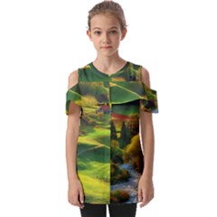 Countryside Landscape Nature Fold Over Open Sleeve Top by Cemarart