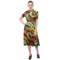 Chinese New Year – Year Of The Dragon Keyhole Neckline Chiffon Dress by Valentinaart