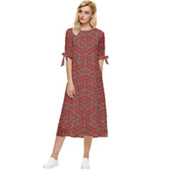 Hexagon Motif Geometric Tribal Style Pattern Bow Sleeve Chiffon Midi Dress by dflcprintsclothing