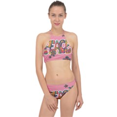 Flower Power Hippie Boho Love Peace Text Pink Pop Art Spirit Halter Bikini Set by Grandong