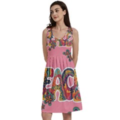 Flower Power Hippie Boho Love Peace Text Pink Pop Art Spirit Classic Skater Dress by Grandong