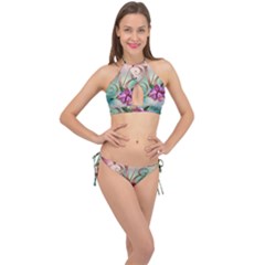 Love Amour Butterfly Colors Flowers Text Cross Front Halter Bikini Set by Grandong