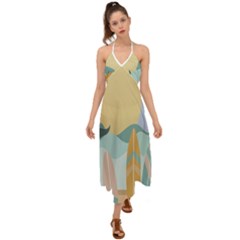 Beach Sea Surfboards Water Sand Drawing  Boho Bohemian Nature Halter Tie Back Dress  by Grandong