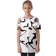 Black And White Swirl Background Fold Over Open Sleeve Top by Cemarart