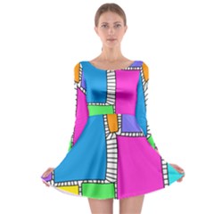 Shapes Texture Colorful Cartoon Long Sleeve Skater Dress by Cemarart