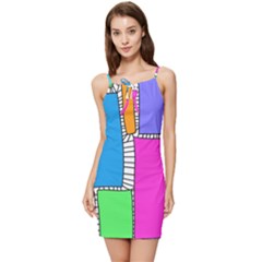 Shapes Texture Colorful Cartoon Summer Tie Front Dress by Cemarart