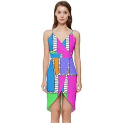 Shapes Texture Colorful Cartoon Wrap Frill Dress by Cemarart