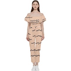 Lines Dots Pattern Abstract Bardot Ruffle Jumpsuit by Cemarart