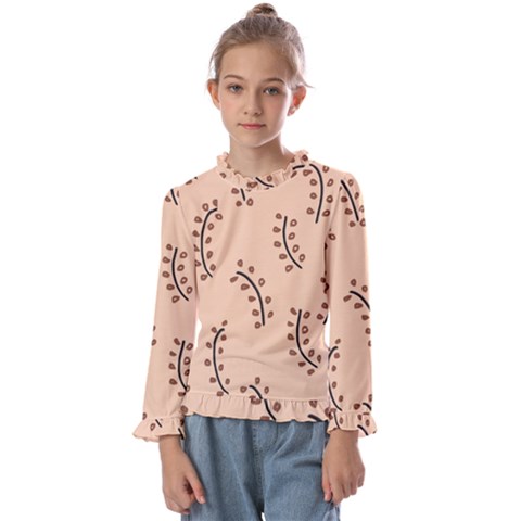 Leaves Plants Dots Pattern Kids  Frill Detail T-shirt by Cemarart