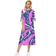 Texture Multicolour Grunge Bow Sleeve Chiffon Midi Dress by Cemarart