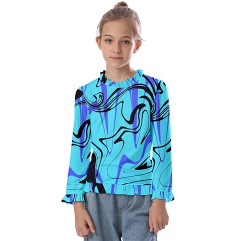 Mint Background Swirl Blue Black Kids  Frill Detail T-shirt by Cemarart