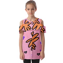 Doodle Flower Sparkles Orange Pink Fold Over Open Sleeve Top by Cemarart