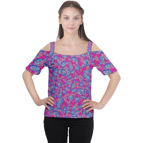 Colorful Cosutme Collage Motif Pattern Cutout Shoulder T-shirt by dflcprintsclothing