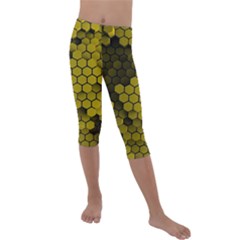 Yellow Hexagons 3d Art Honeycomb Hexagon Pattern Kids  Lightweight Velour Capri Leggings  by Cemarart