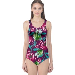 Flowers Pattern Art Texture Floral One Piece Swimsuit by Cemarart