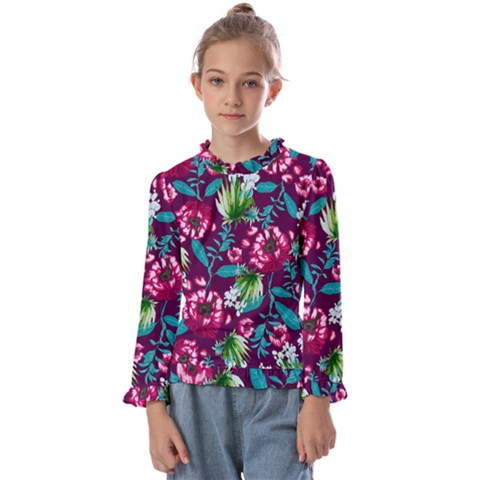 Flowers Pattern Art Texture Floral Kids  Frill Detail T-shirt by Cemarart