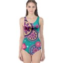 Floral Pattern Abstract Colorful Flow Oriental Spring Summer One Piece Swimsuit View1