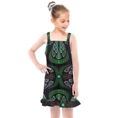 Fractal Green Black 3d Art Floral Pattern Kids  Overall Dress by Cemarart