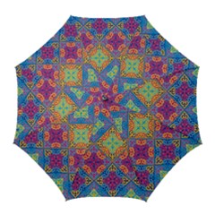 Colorful Flora Flora Kazakh Pattern Golf Umbrellas by Cemarart