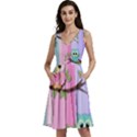 Owls Family Stripe Tree Sleeveless V-Neck Skater Dress with Pockets View1