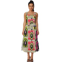 Retro Camera Pattern Graph Square Neckline Tiered Midi Dress by Bedest