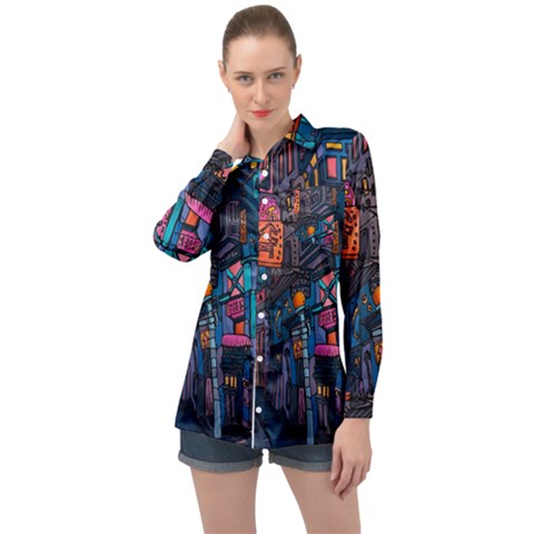 Wallet City Art Graffiti Long Sleeve Satin Shirt by Bedest