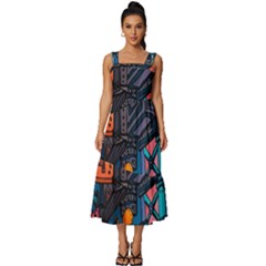 Wallet City Art Graffiti Square Neckline Tiered Midi Dress by Bedest