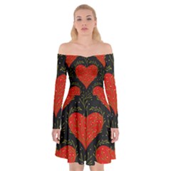 Love Hearts Pattern Style Off Shoulder Skater Dress by Grandong