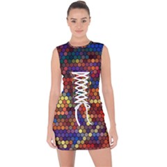 Hexagon Honeycomb Pattern Lace Up Front Bodycon Dress by Grandong