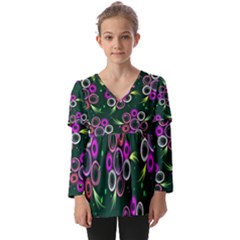 Floral-5522380 Kids  V Neck Casual Top by lipli