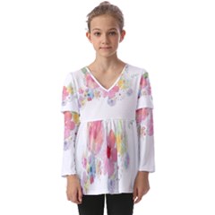 Flower-2342706 Kids  V Neck Casual Top by lipli