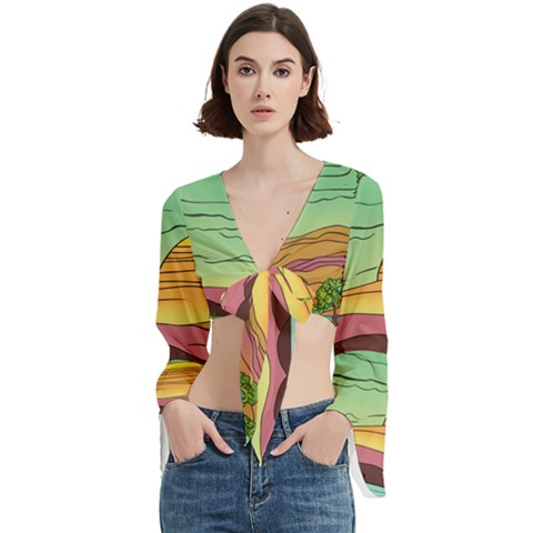 Painting Colors Box Green Trumpet Sleeve Cropped Top by Bedest