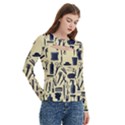 Elegant Hairdresser pattern cream Women s Cut Out Long Sleeve T-Shirt View3