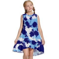 Light Blue, Navy And White Abstract Kids  Frill Swing Dress by Khoncepts