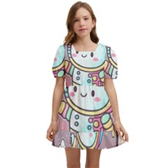 Boy Astronaut Cotton Candy Childhood Fantasy Tale Literature Planet Universe Kawaii Nature Cute Clou Kids  Short Sleeve Dolly Dress by Maspions