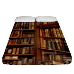 Room Interior Library Books Bookshelves Reading Literature Study Fiction Old Manor Book Nook Reading Fitted Sheet (king Size) by Grandong