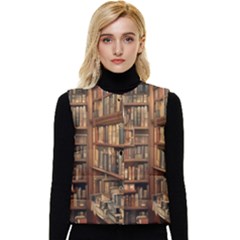 Room Interior Library Books Bookshelves Reading Literature Study Fiction Old Manor Book Nook Reading Women s Button Up Puffer Vest by Grandong