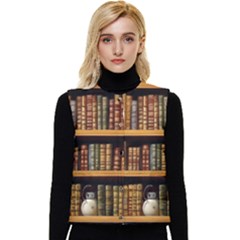 Room Interior Library Books Bookshelves Reading Literature Study Fiction Old Manor Book Nook Reading Women s Button Up Puffer Vest by Grandong