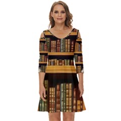 Room Interior Library Books Bookshelves Reading Literature Study Fiction Old Manor Book Nook Reading Shoulder Cut Out Zip Up Dress by Grandong