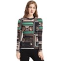 Retro Electronics Old Antiques Texture Wallpaper Vintage Cassette Tapes Retrospective Women s Long Sleeve Rash Guard View1