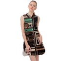 Retro Electronics Old Antiques Texture Wallpaper Vintage Cassette Tapes Retrospective Sleeveless Shirt Dress View1