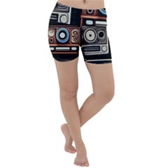 Retro Cameras Old Vintage Antique Technology Wallpaper Retrospective Lightweight Velour Yoga Shorts by Grandong