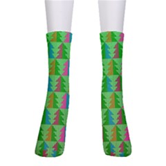 Trees Pattern Retro Pink Red Yellow Holidays Advent Christmas Crew Socks by Maspions