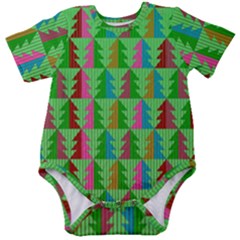 Trees Pattern Retro Pink Red Yellow Holidays Advent Christmas Baby Short Sleeve Bodysuit by Maspions