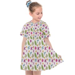 Pattern Flowers Leaves Green Purple Pink Kids  Sailor Dress by Maspions