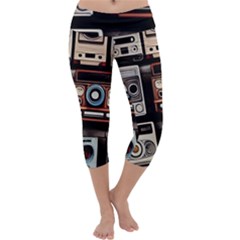 Retro Cameras Old Vintage Antique Technology Wallpaper Retrospective Capri Yoga Leggings by Grandong