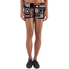 Retro Cameras Old Vintage Antique Technology Wallpaper Retrospective Yoga Shorts by Grandong