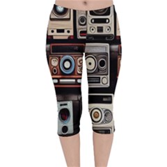 Retro Cameras Old Vintage Antique Technology Wallpaper Retrospective Velvet Capri Leggings  by Grandong