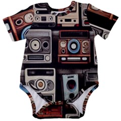 Retro Cameras Old Vintage Antique Technology Wallpaper Retrospective Baby Short Sleeve Bodysuit by Grandong